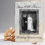 Diamond 60th Wedding Anniversary Elegant Card<br><div class="desc">White lace trim and off white satin background with black and silver frame.  Diamond accent.  Inside: Text and 2nd photo that is also elegantly framed.  *Customisable text.  Please use templates at right for your convenience.</div>