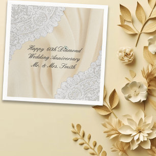 Diamond 60th Wedding Anniversary Faux Satin+Lace Napkin