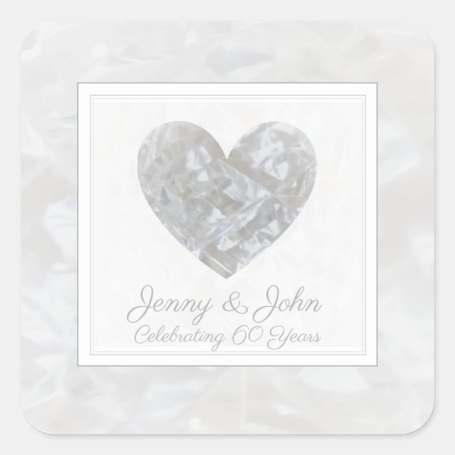 Diamond 60th wedding anniversary heart square sticker (Front)