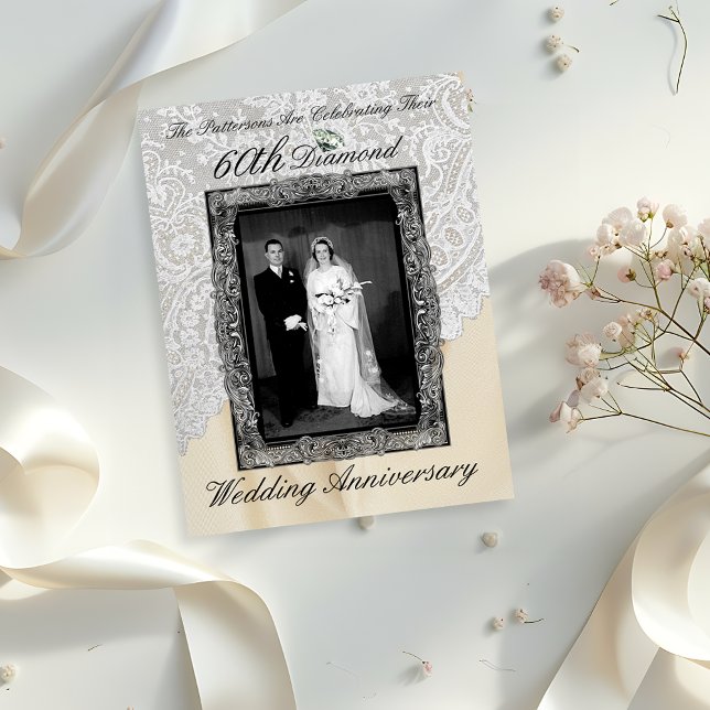 Diamond 60th Wedding Anniversary Photo Invitation Postcard (Creator Uploaded)