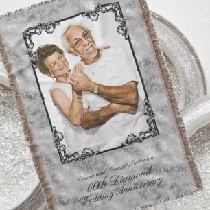 Diamond 60th Wedding Anniversary Photo Monogram Throw Blanket