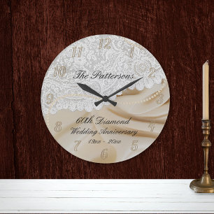 Diamond 60th Wedding Anniversary Satin Lace Large  Large Clock