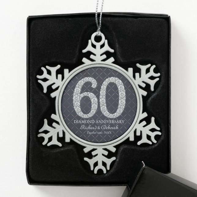 Diamond 60th Wedding Anniversary Snowflake Pewter Christmas Ornament (Box)