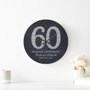 Diamond 60th Wedding Anniversary Wall Large Clock