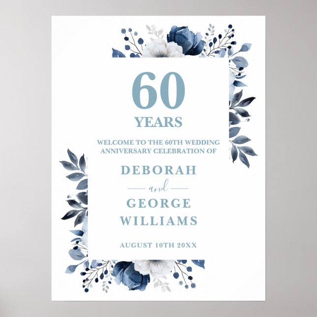 Diamond 60th Wedding Anniversary Welcome Sign (Front)