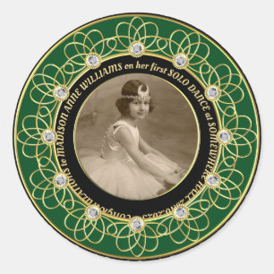 Diamond Add Your Photo Commemorative Gold Green Classic Round Sticker