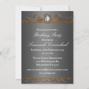 Diamond and Gold Dark Silver Birthday  Invitation