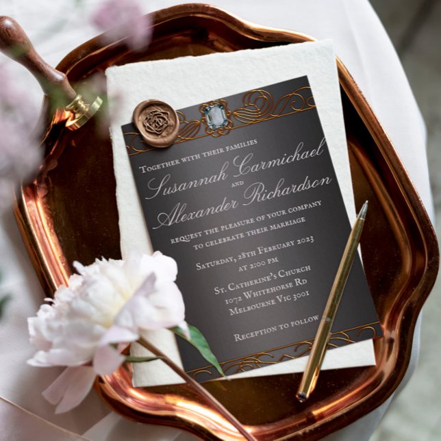 Diamond and Gold Dark Silver Wedding  Invitation (Creator Uploaded)