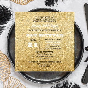 Diamond and Gold Glitter Glam Bat Mitzvah Invitation