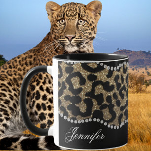 Diamond and Leopard with Name Mug