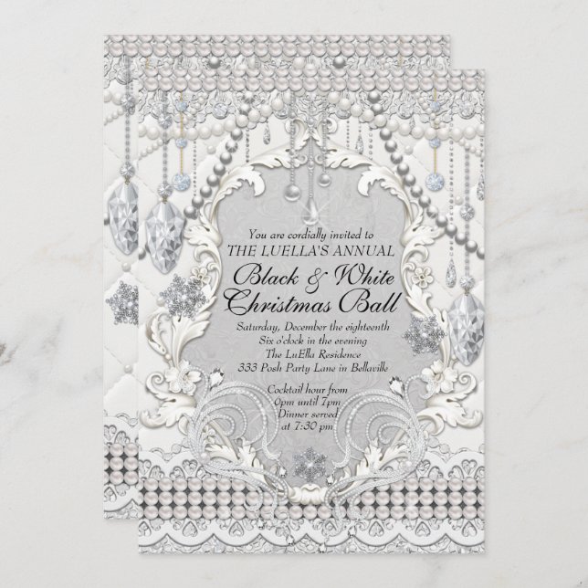 Diamond and Pearl Holiday Ball Invitation (Front/Back)