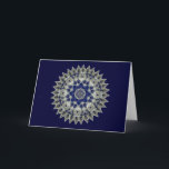 Diamond and Sapphire Blue Hanukkah Kaleidoscope Holiday Card<br><div class="desc">This card features an abstract kaleidoscope in mandala shape in perfect seasonal shades of sapphire and cobalt blue.  Inside message and signature line are templates to personalise or remove as you wish.  Available in note card size also!</div>