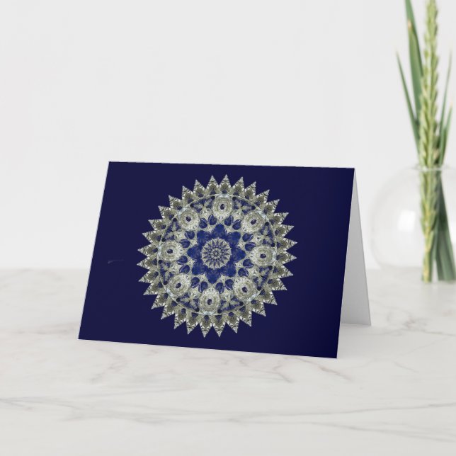 Diamond and Sapphire Blue Hanukkah Kaleidoscope Holiday Card (Front)