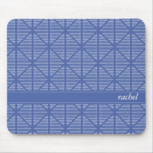 Diamond and Stripes Pattern Navy/Blue Custom Name Mouse Mat