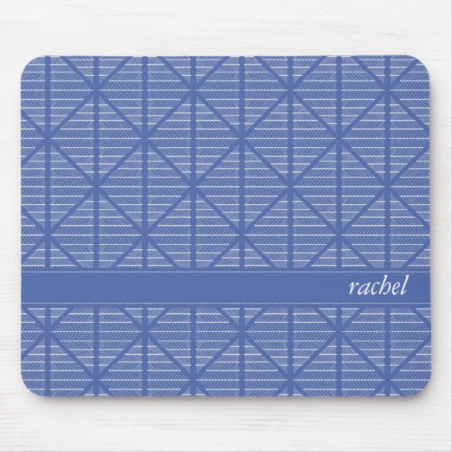 Diamond and Stripes Pattern Navy/Blue Custom Name Mouse Mat (Front)