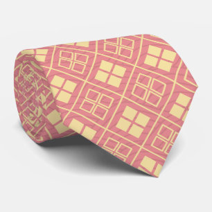 Diamond and Wave Pattern Gold Pink Tie