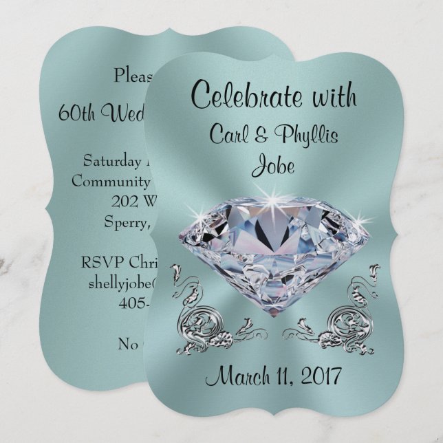 Diamond Anniversary Invitations, Your COLORS, TEXT Invitation (Front/Back)