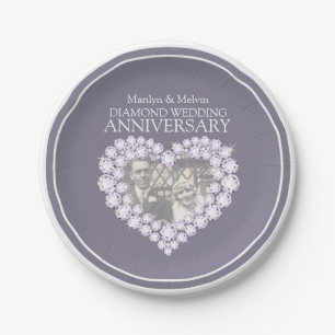 Diamond Anniversary photo heart paper plate