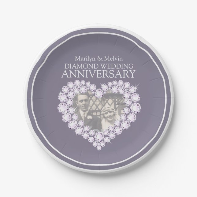 Diamond Anniversary photo heart paper plate (Front)