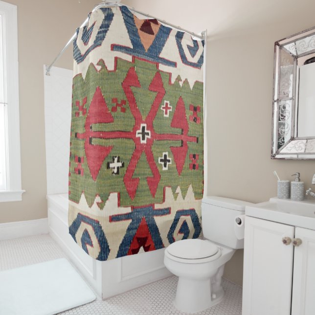 Diamond Arrow Konya Blue Green Cowboy  Shower Curtain (In Situ)