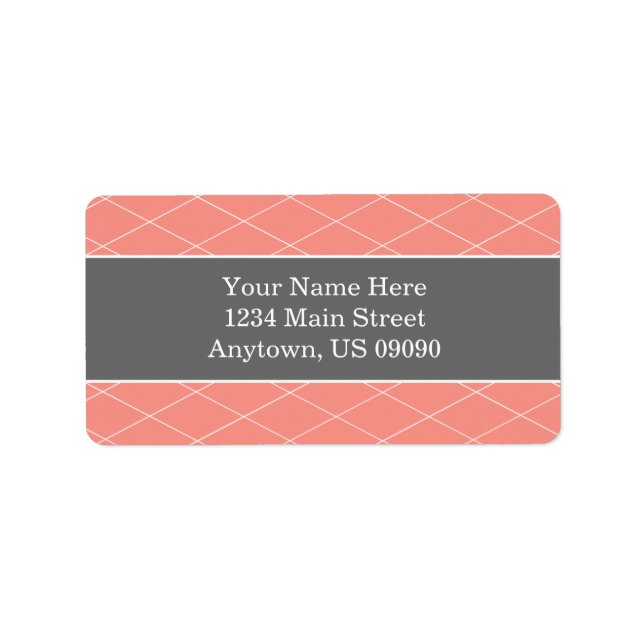 Diamond Background Address Labels (Coral / Grey) (Front)