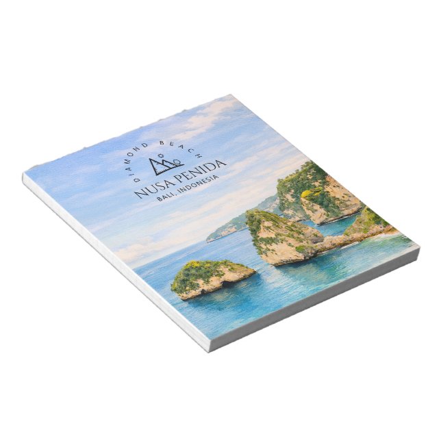 Diamond Beach Bali Watercolor Turquoise Sea Notepad (Angled)