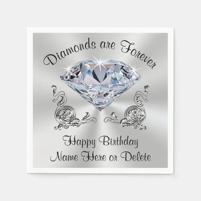 Diamond Birthday Party Napkins, Personalised Napkin (Front)