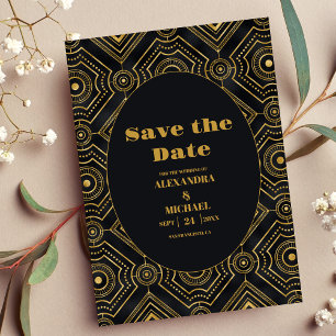 Diamond Black and Gold Art Deco Wedding  Save The Date