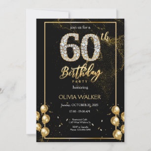 Diamond Black and Gold Birthday  Invitation
