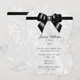 Diamond Black Bow, Ribbon  & Damask Birthday Party Invitation