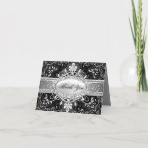 Diamond & Black Damask Thank You Card