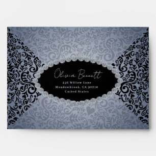 Diamond Black Elegant Dark Damask Pattern Envelope
