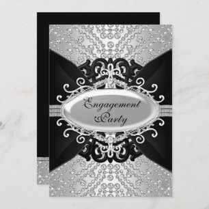 Diamond Black & Silver Engagement Party Invite