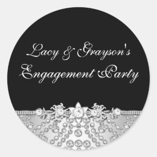 Diamond Black & Silver Engagement Party Sticker