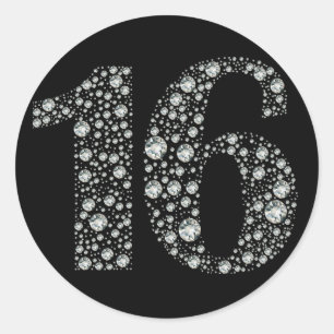 Diamond Bling 16 Sixteen Birthday Party Favour Classic Round Sticker