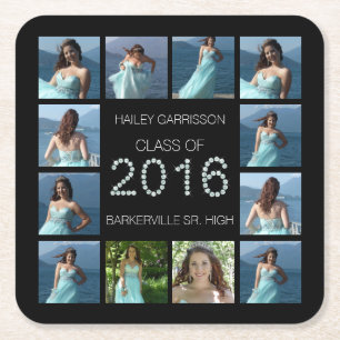 Diamond Bling 2016 Graduation 12 Photos Square Paper Coaster