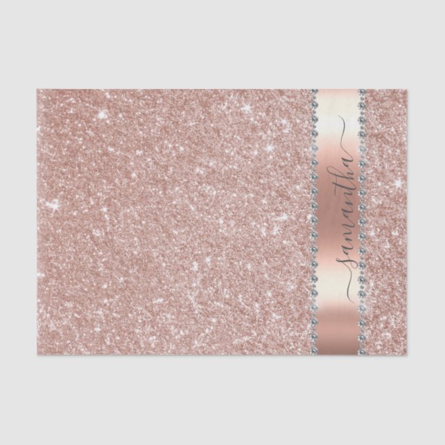 Diamond Bling Glitter Calligraphy Name Rose Gold Tissue Paper (Front)