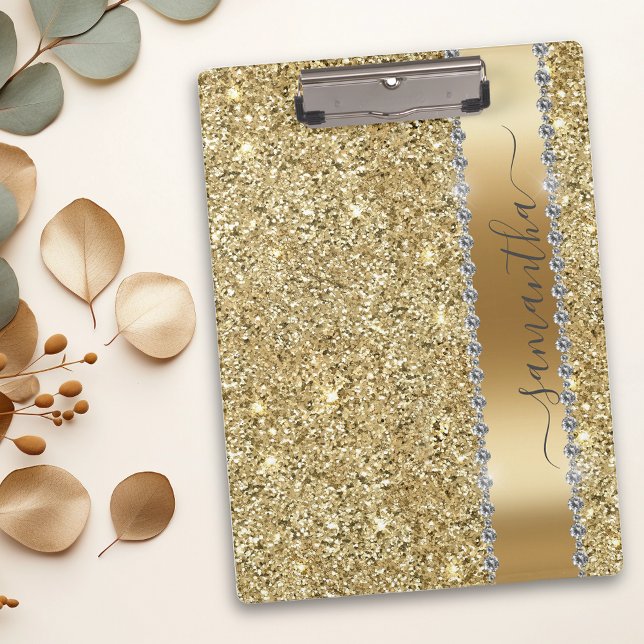 Diamond Bling Glitter Calligraphy Name Yellow Gold Clipboard (Creator Uploaded)