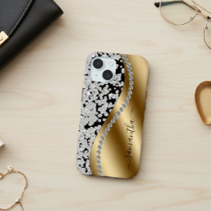 Diamond Bling Gold Metal Personalised Script  iPhone 15 Case