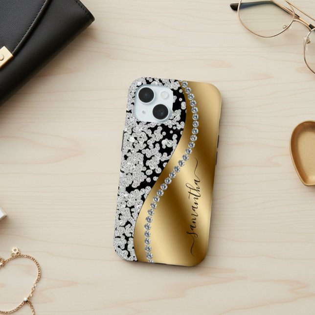 Diamond Bling Gold Metal Personalised Script  Case-Mate iPhone Case (Creator Uploaded)