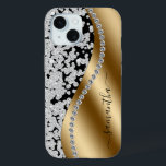Diamond Bling Gold Metal Personalized Script  iPhone 15 Case<br><div class="desc">Any glitter or diamonds in design are photos and simulated. This design may be personalized in the area provided by changing the photo and/or text. Or it can be customized by clicking Personalize this Template and then choosing the click to customize further option and delete or change the color of...</div>