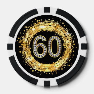 Diamond Bling Number 60 Glitter Confetti   gold Poker Chips