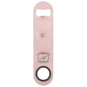 Diamond Bling Pink Tufted Leather Bottle Opener