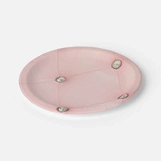Diamond Bling Pink Tufted Leather Paper Plates (Angled)