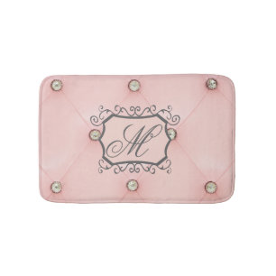 Diamond Bling Pink Tufted Leather Pattern Bath Mat