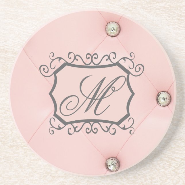 Diamond Bling Pink Tufted Leather Pattern Coaster (Front)