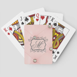 Diamond Bling Pink Tufted Leather Playing Cards