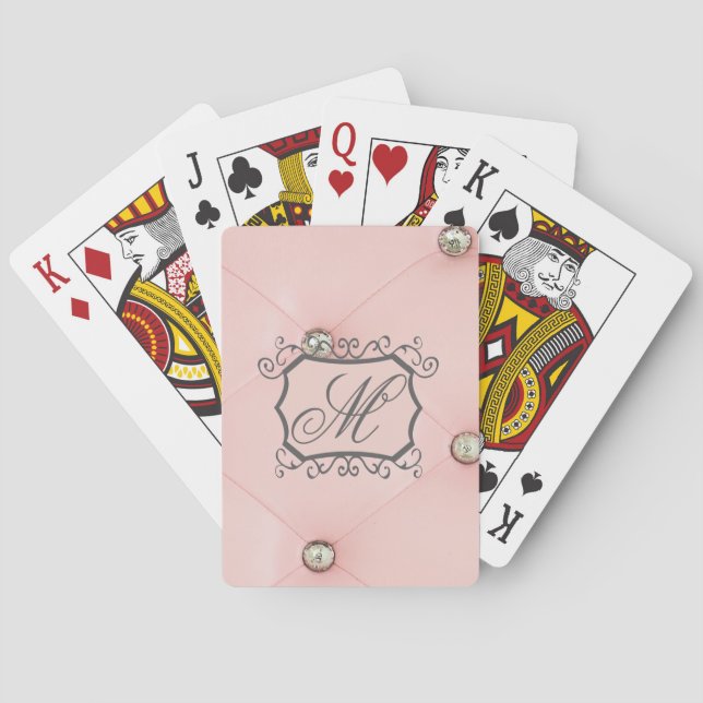 Diamond Bling Pink Tufted Leather Playing Cards (Back)
