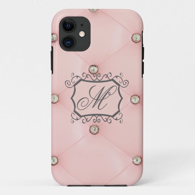 Diamond Bling Pink Tufted Monogram IPHONE 5 Case (Back)