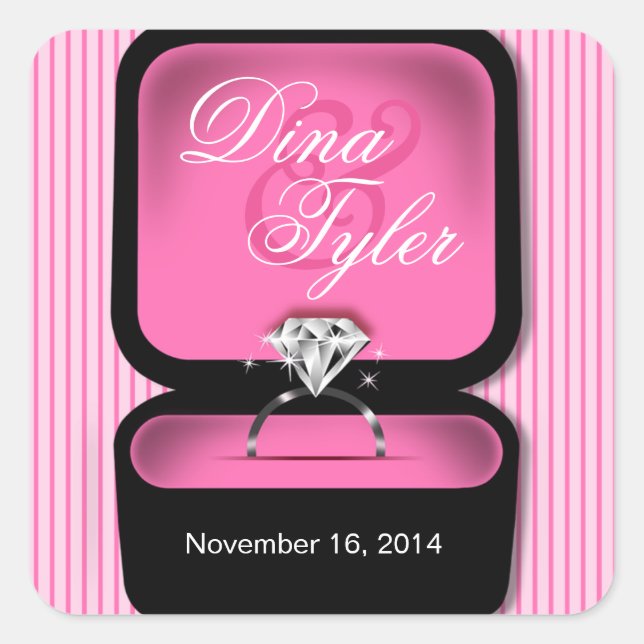 Diamond Bling Ring Box square pink Square Sticker (Front)
